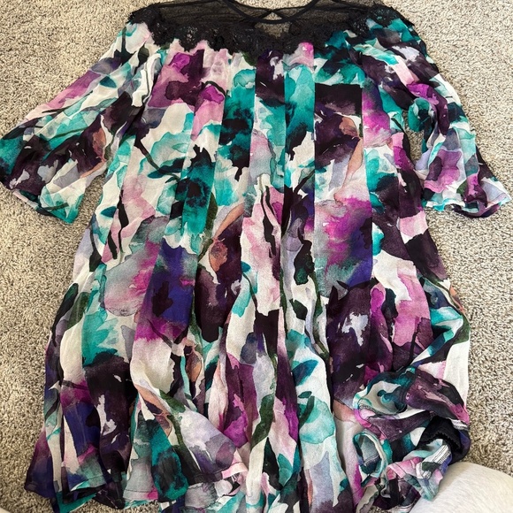 NWT Anthropologie Floral Flutter Sleeve Dress - SZ XXS - Black/Purple - $170 - Picture 5 of 10